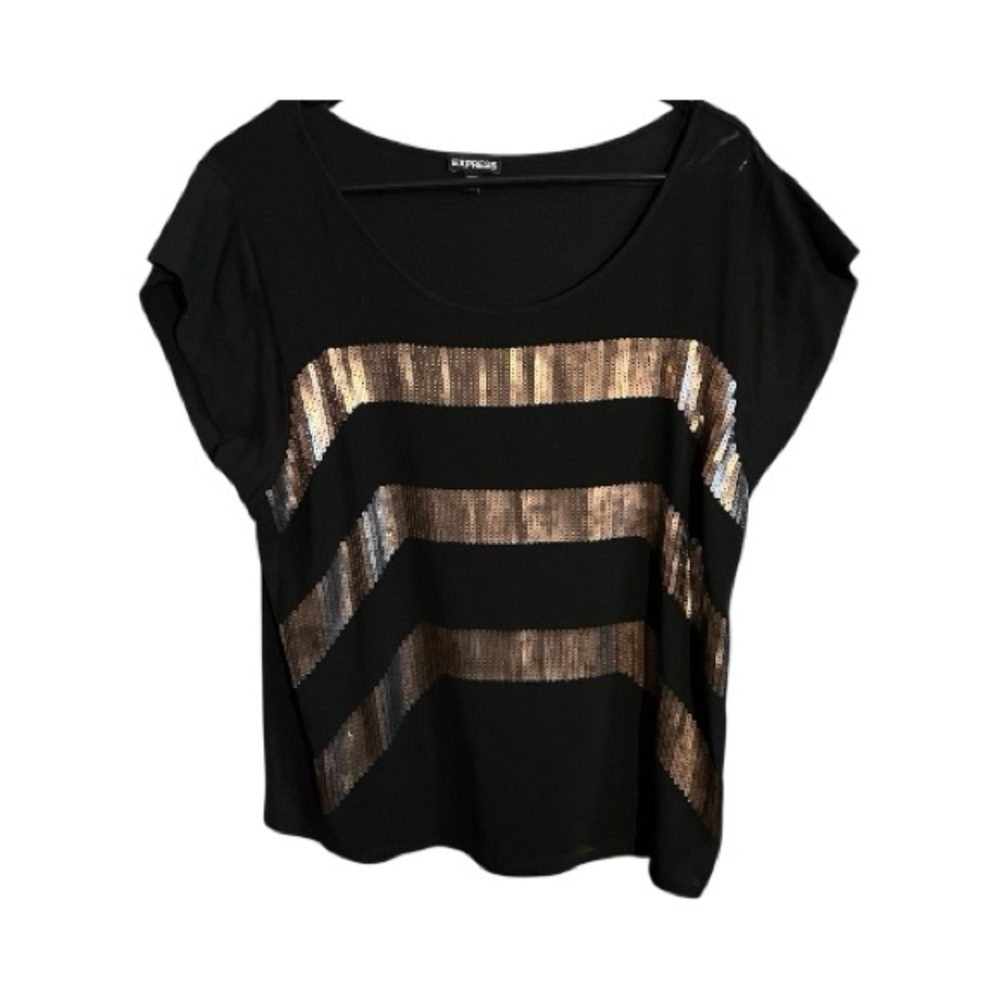 Express Black Top with Gold Sequin Stripes